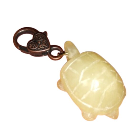 Carved Serpentine Jade Stone Turtle Clip On Charm Bag Zip Purse Keychain Green - Picture 1 of 7